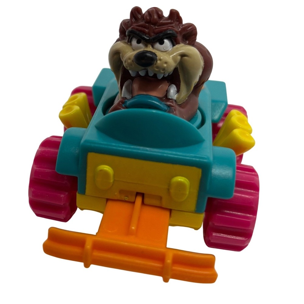 Warner Bros Taz Car Toy 1992 Looney Tunes Pull Back Racer head spins Tasmanian